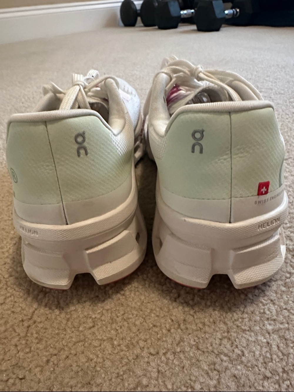 On Cloud Women's Running Shoes - White with Pink Accents - Picture 3 of 6